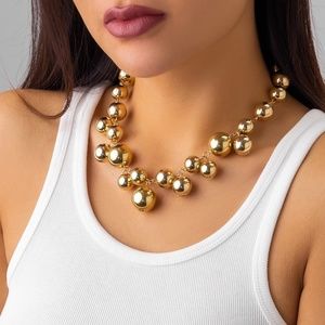 Gold Plated Oversized Stainless Steel Ball Chain Necklace